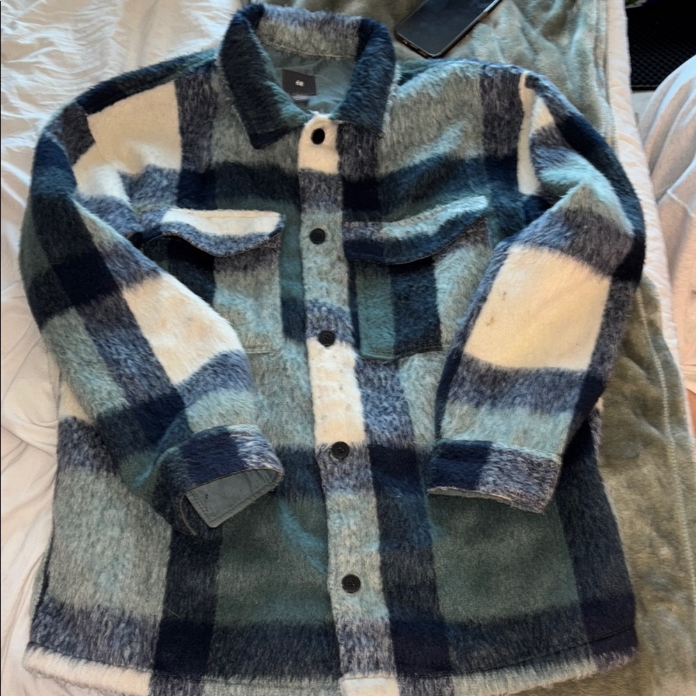 Plaid Unisex Jacket in Blue and Gray